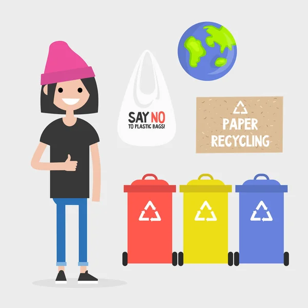 Ecología Reciclaje Residuos Papel Plástico Vidrio Día Tierra Ilustración Vectorial — Vector de stock