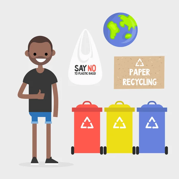 Ecología Reciclaje Residuos Papel Plástico Vidrio Día Tierra Ilustración Vectorial — Vector de stock