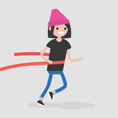 Genç erkek karakter bitiş çizgisine çapraz çalıştıran. Kırmızı kaburga