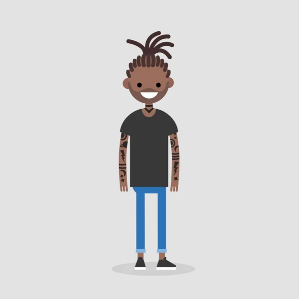 Joven Afroamericano Tatuado Personaje Con Trenzas Estilo Vida Ricitos Moda — Vector de stock