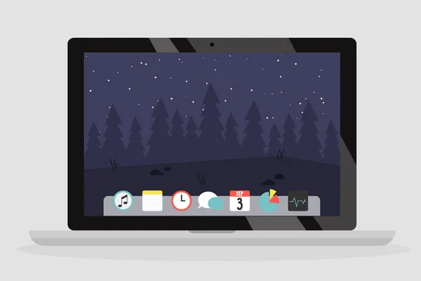 Night forest, computer wallpaper. Copy space. Template. Flat editable vector illustration, clip art