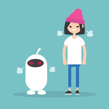 Kızgın karakterler bir buhar üfleme. Düz çizgi film vektör çizim, küçük resim