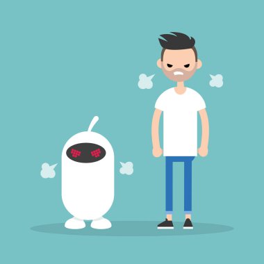 Kızgın karakterler bir buhar üfleme. Düz çizgi film vektör çizim, küçük resim