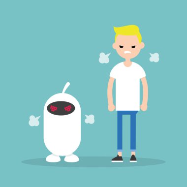 Kızgın karakterler bir buhar üfleme. Düz çizgi film vektör çizim, küçük resim