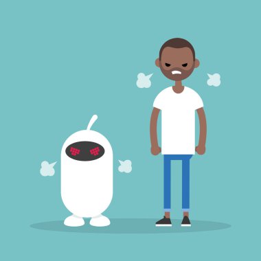 Kızgın karakterler bir buhar üfleme. Düz çizgi film vektör çizim, küçük resim