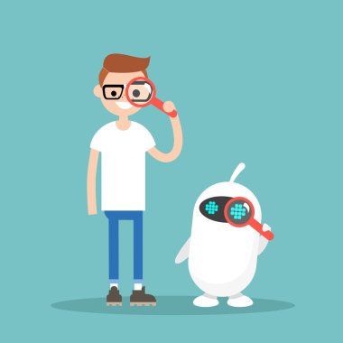 Arama kavramsal çizimi. Arıyorsunuz Büyüteç aracılığıyla / düz düzenlenebilir karakterler illüstrasyon vektör