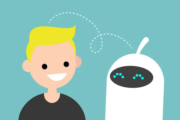 Ember és a robot kommunikációs. Új technológiák. Lapos szerkeszthető v — Stock Vector