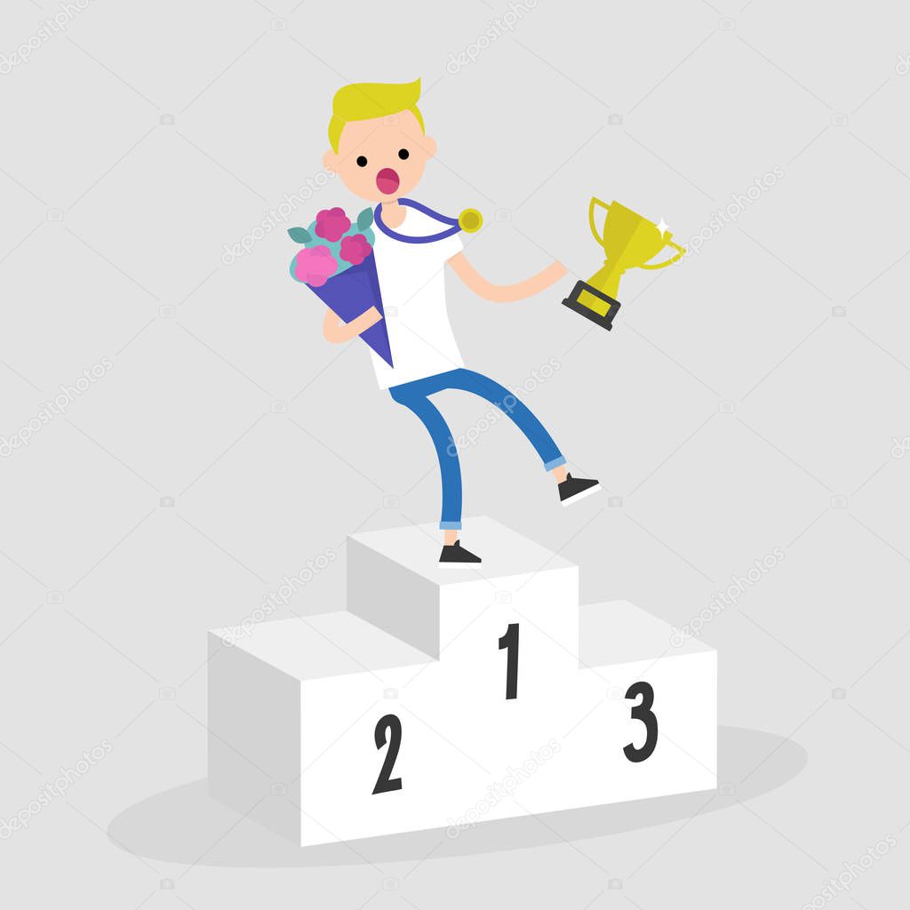 Unexpected failure at the awards ceremony. Rise and fall. Sport. Concept. Flat editable vector illustration, clip art 