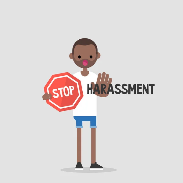 Alto Acoso Ilustración Conceptual Joven Personaje Sosteniendo Una Señal Stop — Vector de stock