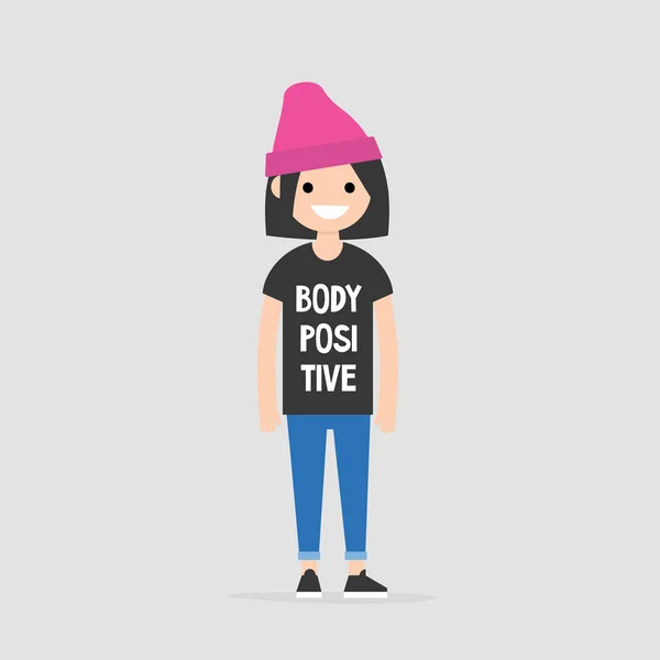 Jeune Personnage Féminin Portant Shirt Avec Signe Corps Positif Forme — Image vectorielle