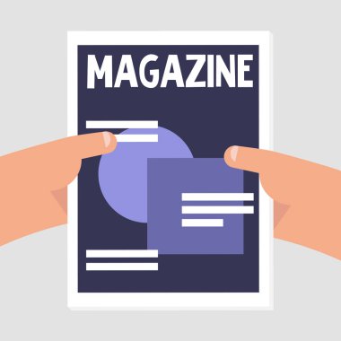 Okuma. Bir kağıt dergi holding eller. Kapak şablonu. Düz düzenlenebilir vektör çizim, küçük resim