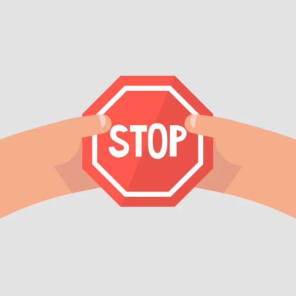 Warning Forbidden Access Pov Hands Holding Red Stop Sign Flat — Stock Vector