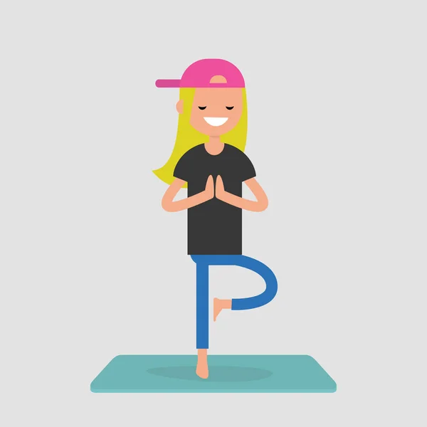 Genç Karakter Yoga Uygulamak Gevşeme Meditasyon Ruh Sağlığı Bir Yaşam — Stok Vektör