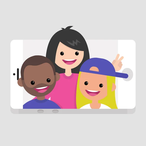 Millennials Att Göra Selfie Unga Vänner Att Kul Livsstil Teknik — Stock vektor