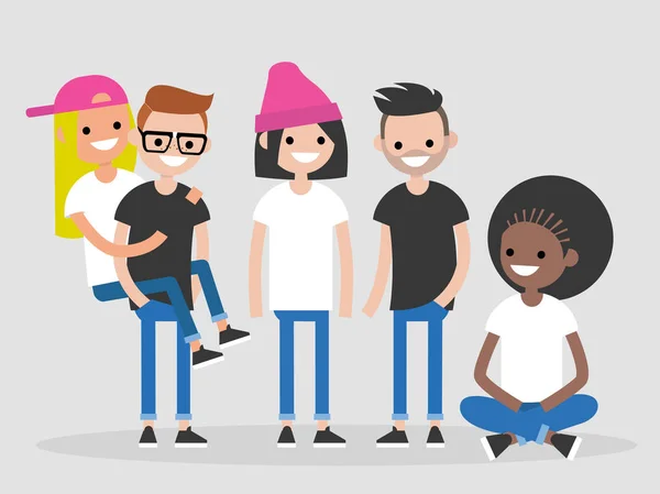 Internationale Groep Van Jonge Vrienden Diversiteit Millennials Full Length Tekens — Stockvector