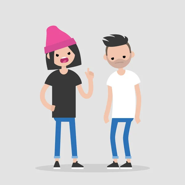 Ilustración Conceptual Peleas Joven Cabreado Chica Señalando Dedo Gritando Novio — Vector de stock