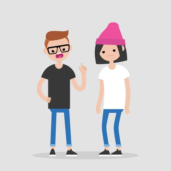 Ilustración Conceptual Peleas Joven Cabreado Hombre Señalando Dedo Gritando Novia — Vector de stock