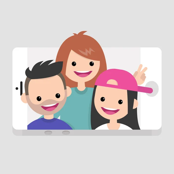 Milenial Membuat Selfie Teman Teman Muda Bersenang Senang Teknologi Gaya Stok Ilustrasi Bebas Royalti