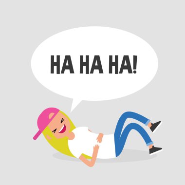 Kat gülerek haddeleme. Kavramsal çizimi. Genç kadın karakter eğleniyor. Mizah. Düz düzenlenebilir vektör çizim, küçük resim