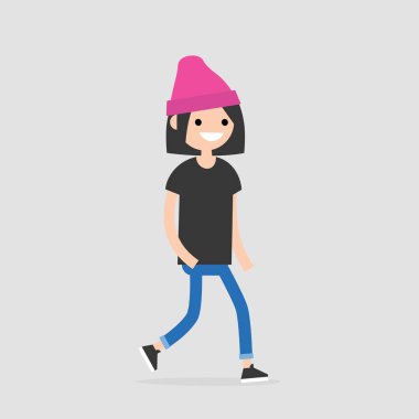 Karakter yürüyen genç. Yaya. Düz düzenlenebilir vektör çizim, küçük resim