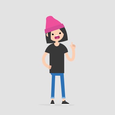 Young pissed off character pointing a finger and yelling at someone / flat editable vector illustration, clip art