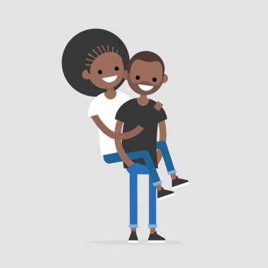 Sırtıma binmek: birkaç genç eğleniyor. Gençlik bir yaşam tarzı. Düz düzenlenebilir vektör çizim, küçük resim