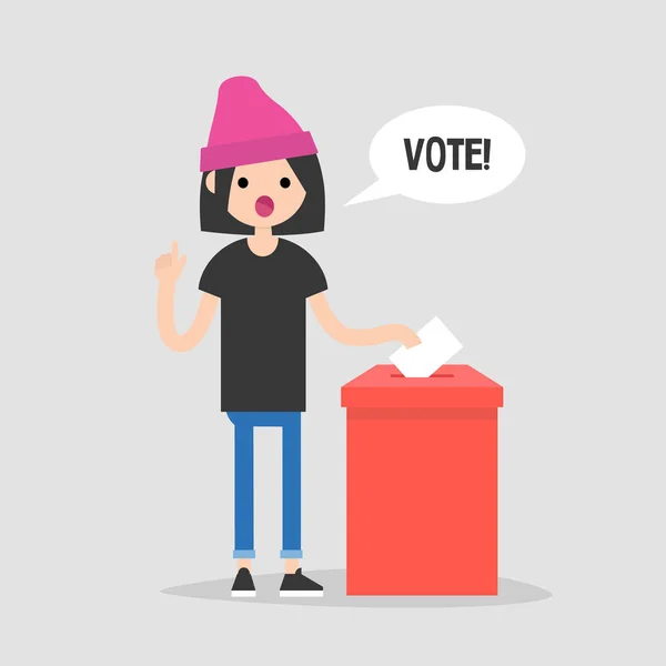 Voto Ilustración Conceptual Joven Personaje Femenino Llamando Participación Las Elecciones — Archivo Imágenes Vectoriales