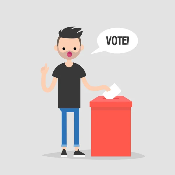 Vote Conceptual Illustration Young Character Calling Participation Elections Flat Editable — Stock Vector