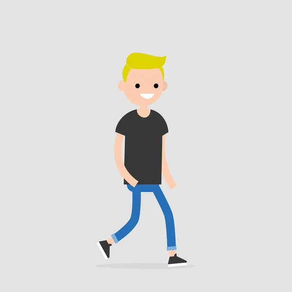 Joven Caminante Peatonal Ilustración Vectorial Plana Editable Clip Art — Vector de stock