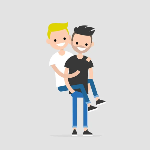 Piggyback Ride Couple Teenagers Having Fun Youth Lifestyle Flat Editable — Stock Vector