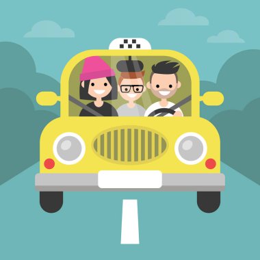 Carpool. Car sharing. Taxi service / flat editable vector illustration, clip art clipart