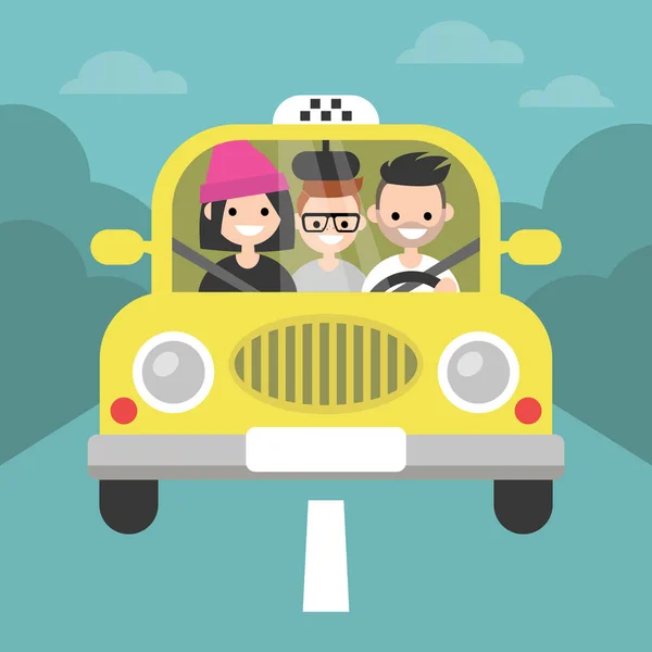 Bilpool Samåkning Taxi Service Platt Redigerbara Vektorillustration Clipart — Stock vektor