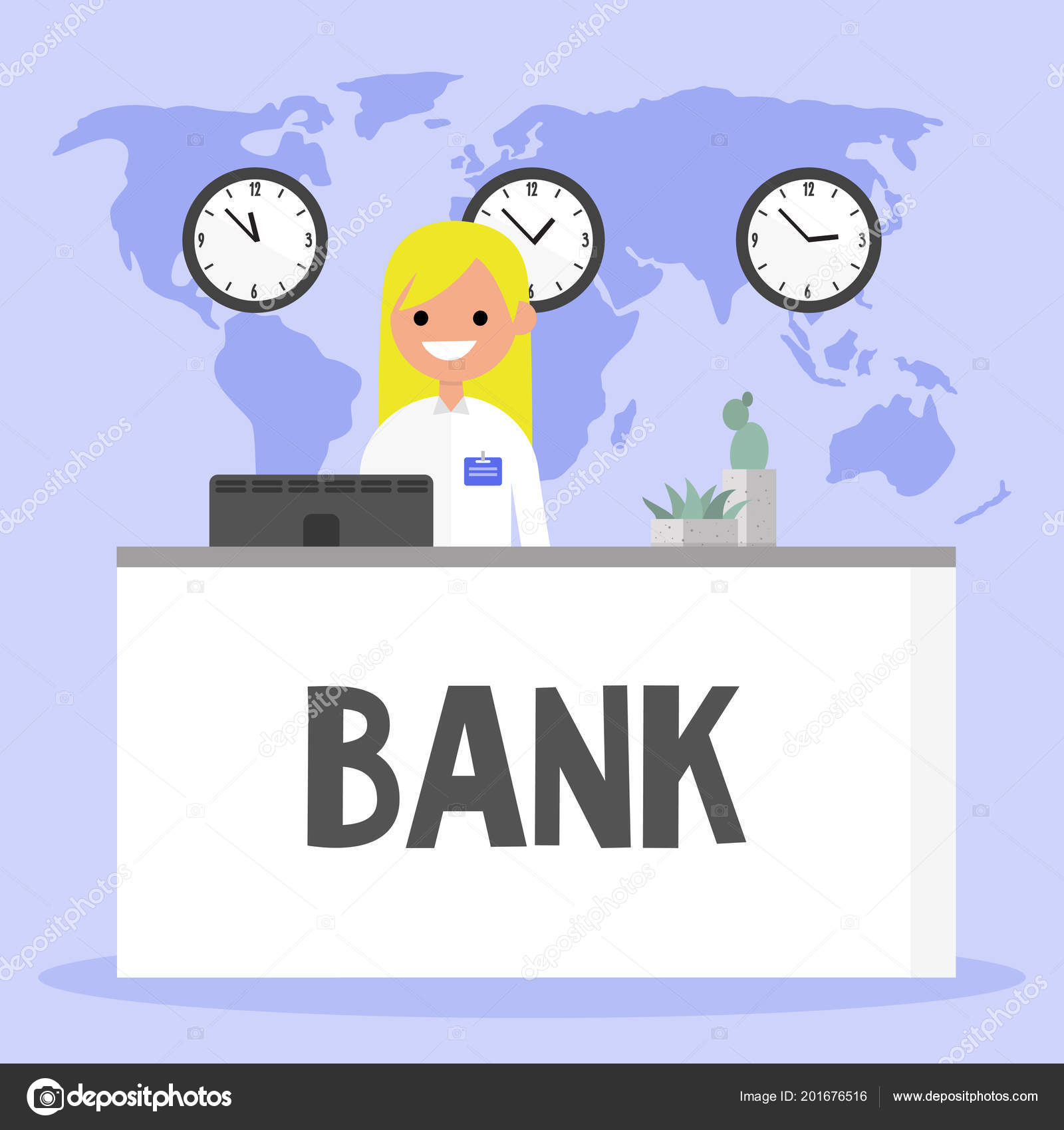 Smiling Female Manager Standing Bank Reception Desk Financial Consulting Service Stock Vector C Nadiabormotova