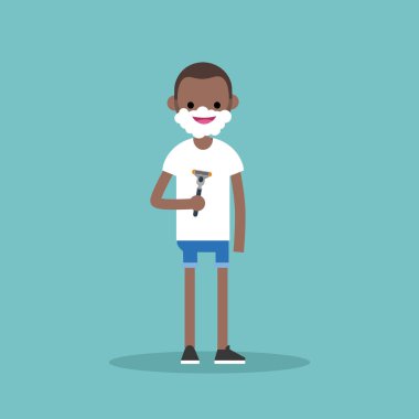 Genç yüzünü tıraş karakter / düz düzenlenebilir vektör resim, küçük resim