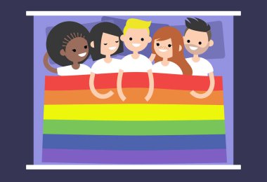 LGBTQ grup insan gökkuşağı bayrağı ile kaplı. Özgür aşk / düz düzenlenebilir vektör çizim, küçük resim
