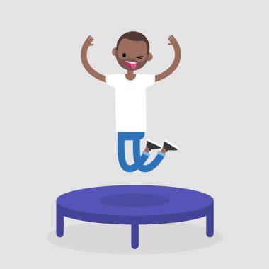 Trambolin üzerinde atlama genç neşeli karakter. Etkin 22@