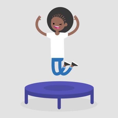 Trambolin üzerinde atlama genç neşeli karakter. Etkin 22@