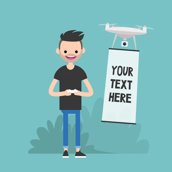 Drohnen Werbetechnik Ihren Text Finden Sie Hier Junger Charakter Der — Stockvektor