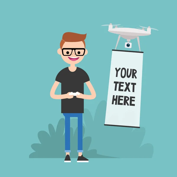 Drohnen Werbetechnik Ihren Text Finden Sie Hier Junger Charakter Der — Stockvektor