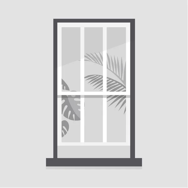 Fensterrahmen Und Pflanzenblätter Wohndekoration Kopierraum Keine Menschen Flache Editierbare Vektorillustration — Stockvektor