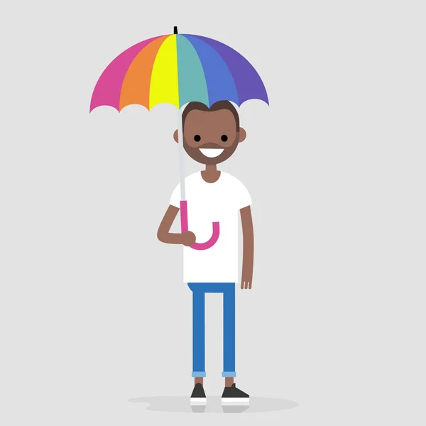 Lgbtq Lgbt Levensstijl Jonge Teken Een Regenboog Paraplu Houden Bescherming — Stockvector