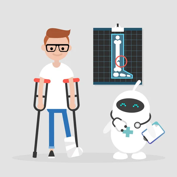 Nuevas Tecnologías Atención Médica Moderna Lindo Robot Médico Blanco Personaje — Vector de stock