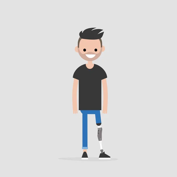 Jeune Personnage Masculin Avec Membre Inférieur Prothétique Personnes Handicapées Modernes — Image vectorielle