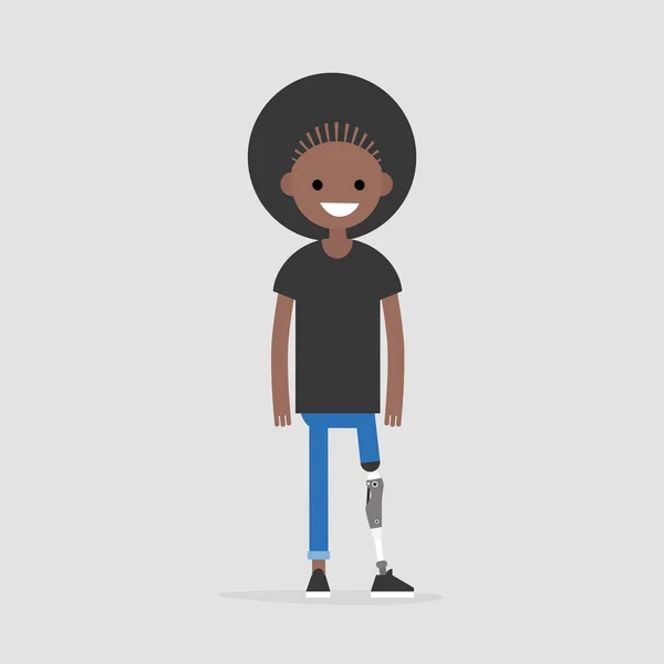 Jeune Personnage Féminin Noir Avec Membre Inférieur Prothétique Personnes Handicapées — Image vectorielle
