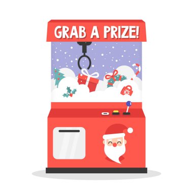 Bir ödülü kapmak. Neşeli Noel Tema. Oyuncak kapmak. Tek kollu haydut. Slot makinesidir xmas hediye dolu / düz düzenlenebilir vektör resim, küçük resim