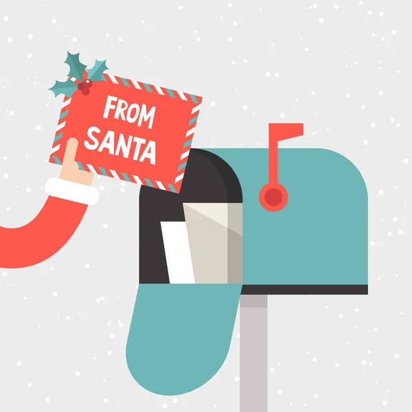 Lettre Père Noël Main Tenant Une Enveloppe Décorée Boîte Aux — Image vectorielle