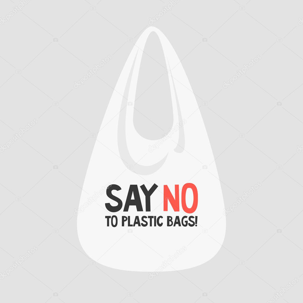 Say no to plastic bags. Female eco activist holding a globe. Ecology conversation. Flat editable vector illustration, clip art