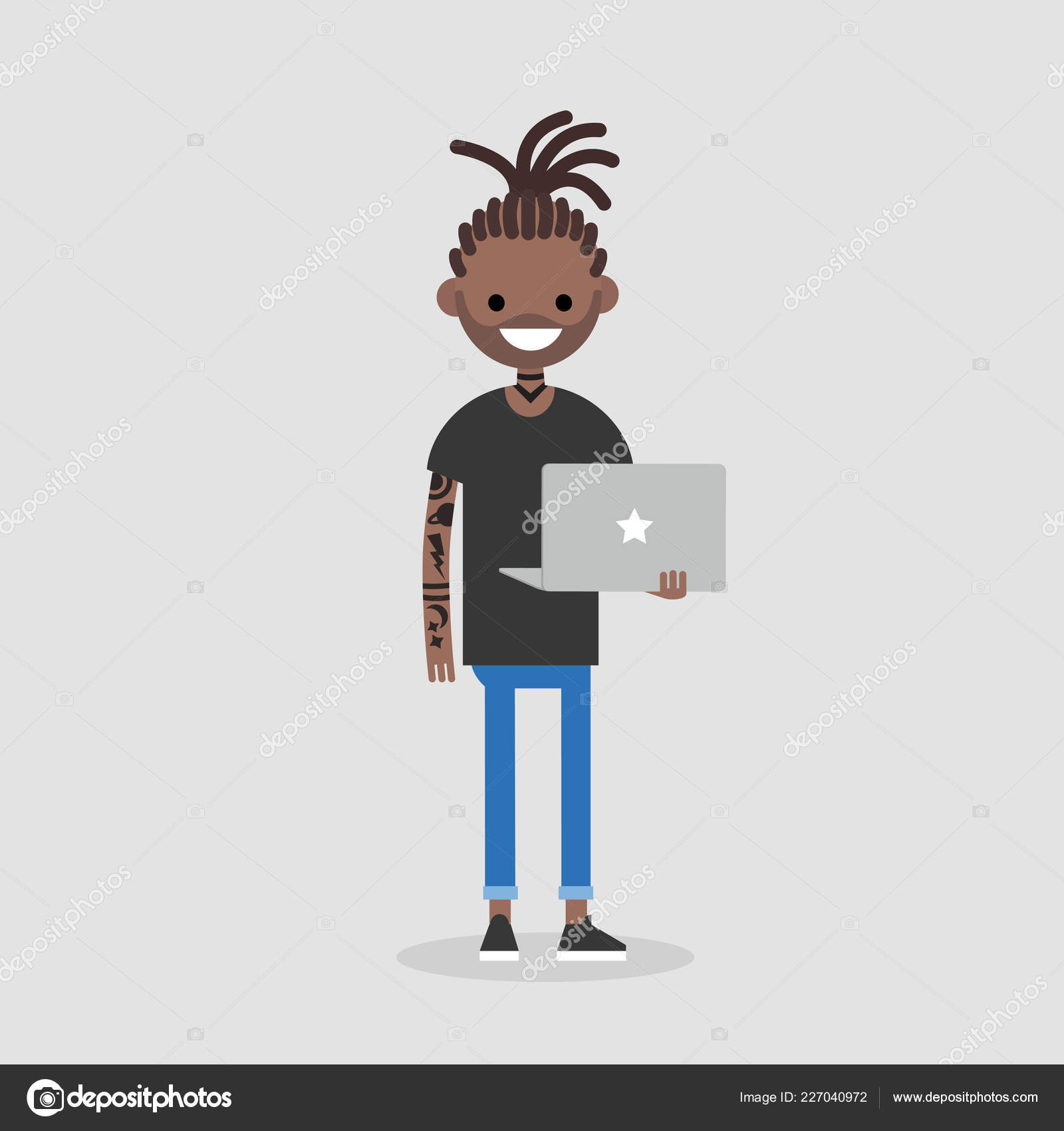 Jovem Afro Americana Tatuada Personagem Com Tranças Segurando Laptop Estilo  Vetor de ©nadiabormotova 227040972, image size:1600x1700