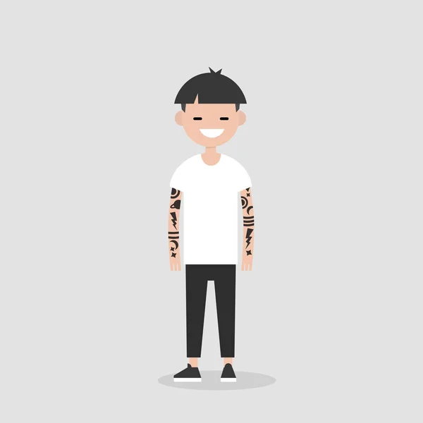 Jovem Asiático Personagem Masculino Homem Moderno Moderno Com Tatuagens Ilustração — Vetor de Stock