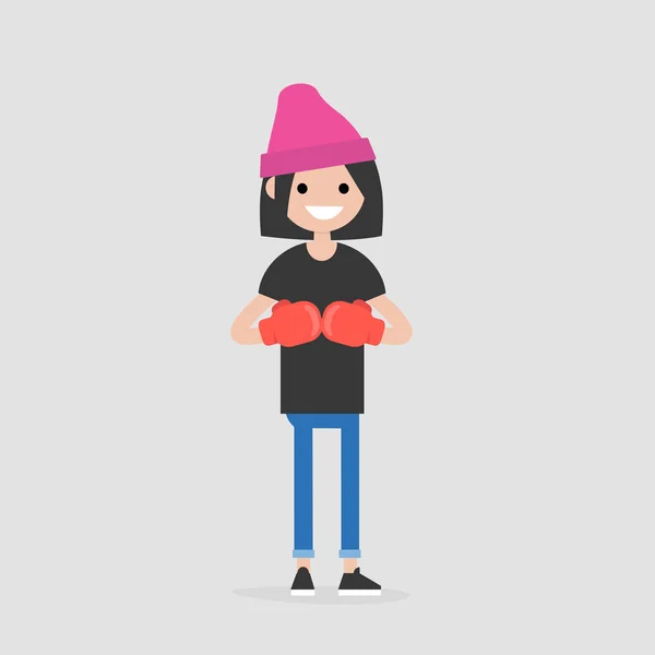 Jeune Personnage Portant Les Gants Boxer Rouge Concept Défense Illustration — Image vectorielle